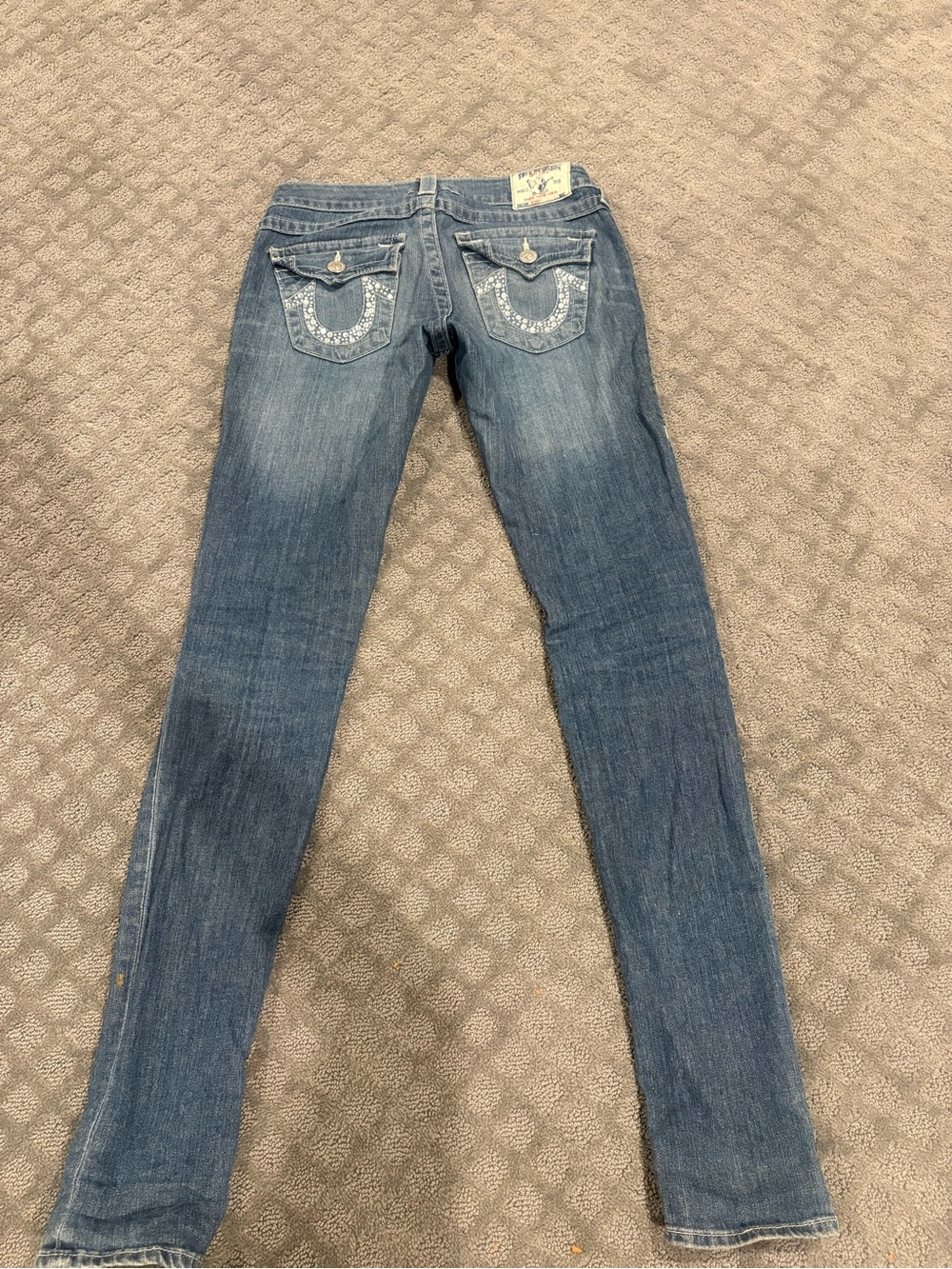 True Religion Women's Skinny Blue Embellished Back Pocket Jeans